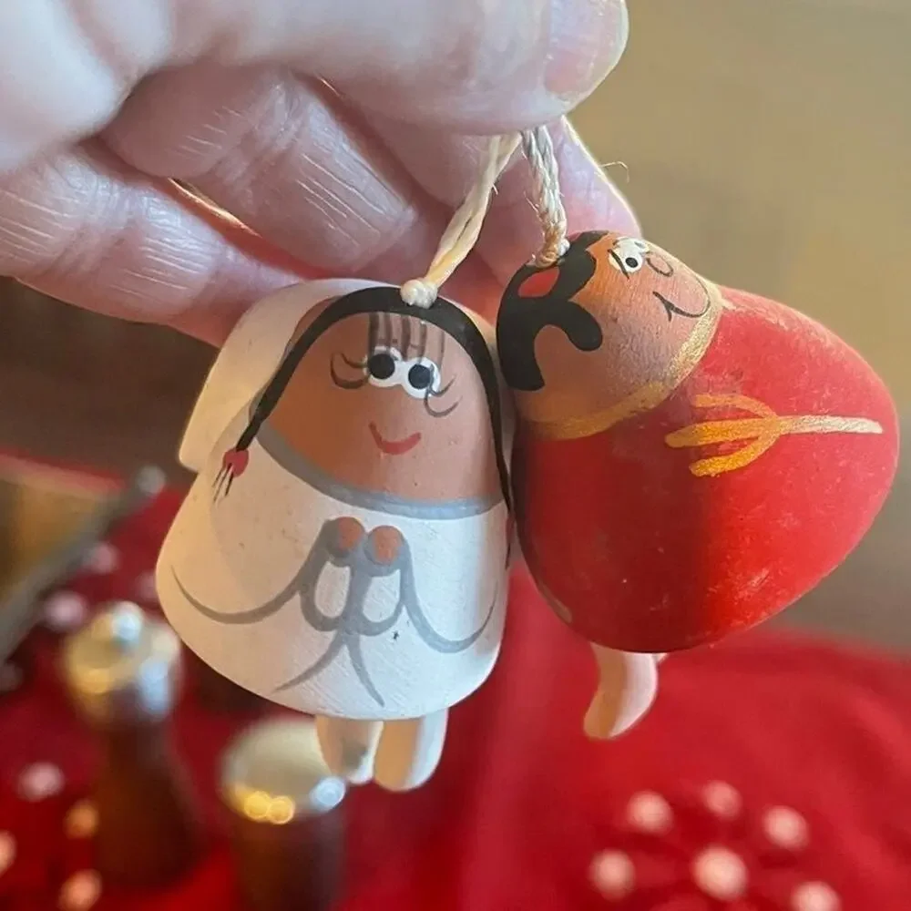 christmas ornaments devil and angel whimsy Mexico pottery